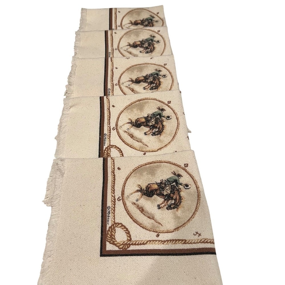 Stevens Linen Buckin Bronco Cowgirl Western Napkins Set of 6 Fringed Horse Ranch
